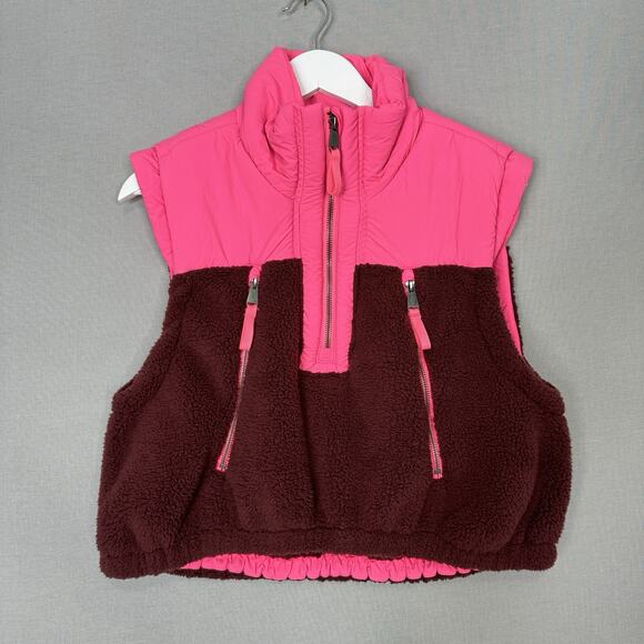 Free People Movement Journey Ahead Vest Jacket Women XS Pink Sherpa Fleece Plush - Picture 1 of 12